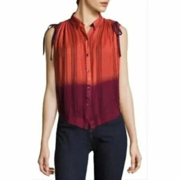 Free People Baby Blues Ombre Stripe Button Down Oversized Top - Picture 1 of 8